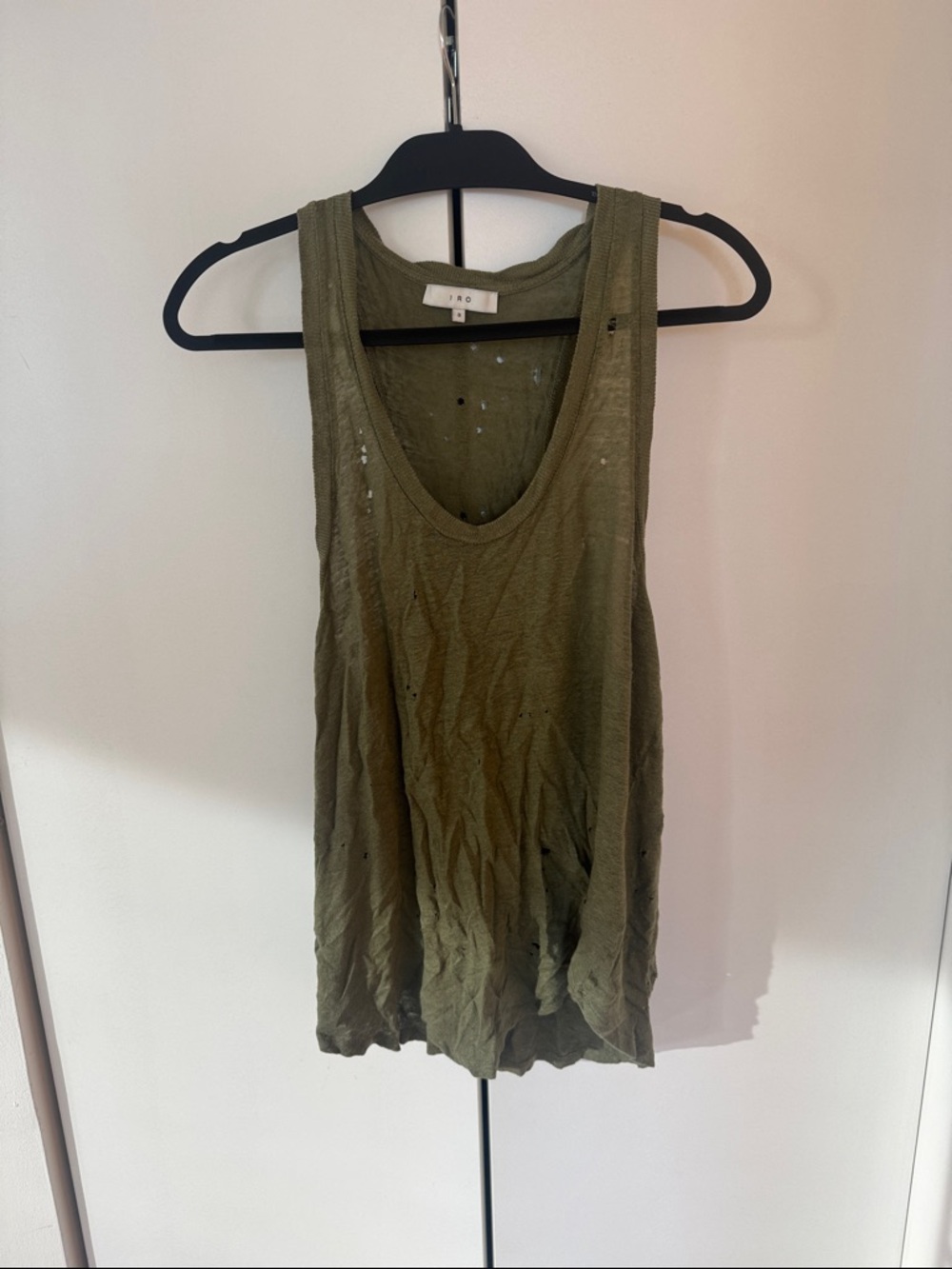 IRO Olive Distressed Scoop Tank Top size 3